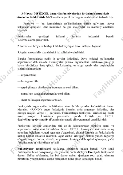 ms excel dasturida funksiyalardan foydalanish — DOCX
