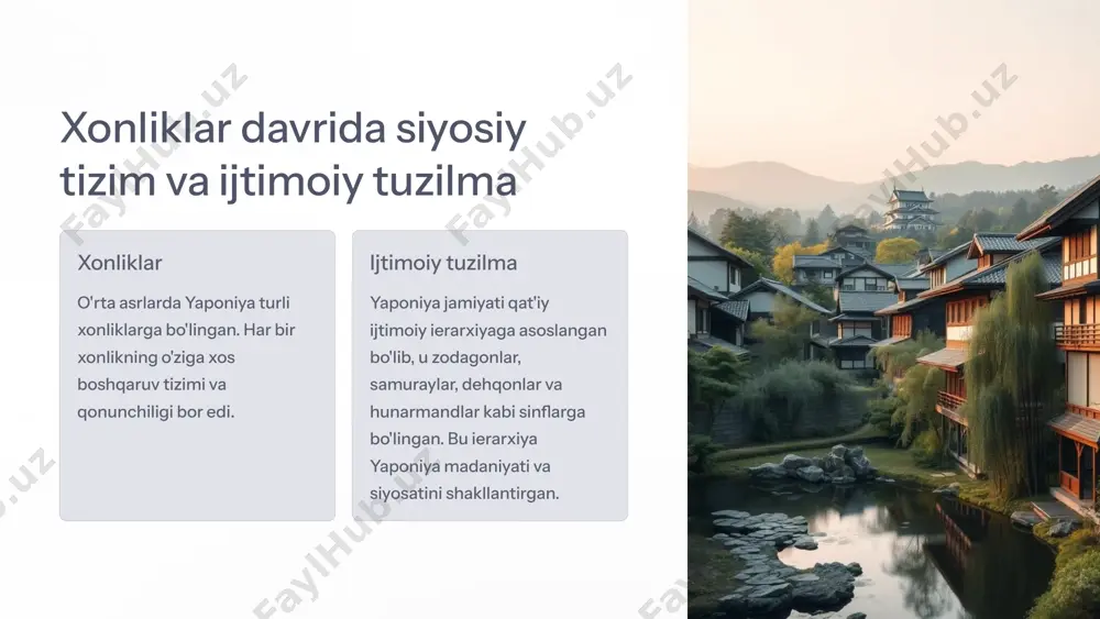 ntirgan. 2 siyosat yaponiya o'rta asrlarda mintaqaviy siyosatda muhim rol o'ynagan. u boshqa osiyo mamlakatlari bilan siyosiy aloqalarni saqlab, o'zining mustaqilligini himoya qilgan. 10 image3.png image1.png image2.png image4.png image5.png image6.png image7.png image8.png image9.png image10.png image11.png image12.png image13.png image14.png image15.png image16.png