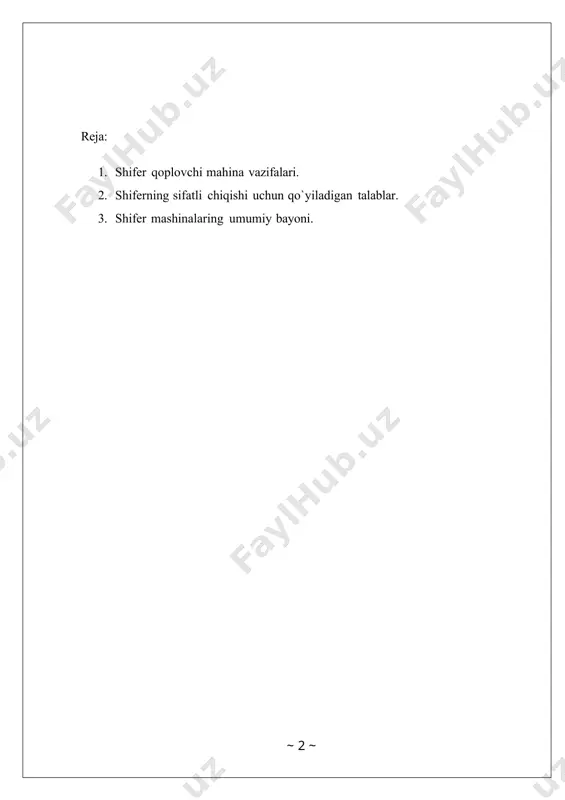 noat ob'ektlarining tomi uchun yagona ko'rinish qo'llaniladi. 8 to'lqinli shiferning afzalliklari nimada: · sovuqqa chidamli, harorat o'zgarishiga osongina toqat qiladi. · yuqori namlikdan qo'rqmaslik, yomg'ir va qor qoplamada iz qoldirmaydi. · u quyosh nuriga yaxshi toqat qiladi, uning uzoq ta'siri. · tomning oddiy o'rnatilishi, ma'lum mahorat va zukkolikka ega bo'lgan holda, buni o'zingiz qilishingiz mumkin. har qanday element singari, shiferning kamchiliklari bor, xususan: · choyshablar juda og'ir, bu esa tomga chiqishni qiyinlashtiradi. · mo'rt, tashish va yig'ishda ehtiyot bo'lishni talab qiladi. · shifer ishlab chiqarilgan asbest tsement odamlarga salbiy ta'sir ko'rsatadi. · choyshablarni kesishda nafas olishni himoya qilish vositalaridan foydalanish kerak. shifer ishlab chiqarish va tarkibi shiferning asosiy komponenti tabiiy mineral - asbestdir. tsement ohak tarkibiga qo'shilsa, asbest tolalari ulanadi. bu juda qattiq material - asbest tsement chiqadi. namlik, yuqori va past haroratlar, turli jismoniy harakatlar ta'sirida uning xususiyatlari o'zgarmaydi. odatda xrizotil asbest ishlatiladi. mineral momiq, portlend tsement va suv, …