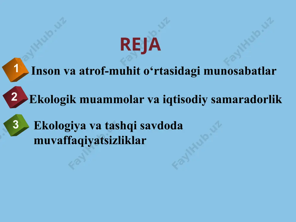 qismi, ammo u tabiatning boshqa elementlaridan aql-zakovati, ongliligi bilan ajralib turadi. inson butun mehnat faoliyati davomida tabiatda yashab unga ta’sir etib yashashi uchun zarur bо‘lgan barcha narsalarni oziq-ovqat, kiyim-bosh, qurilish materiallari, energetik va mineral resurslar va boshqalarni mehnati natijasida tabiatdan oladi tabiat va biz https://www.youtube.com/watch?v=rfuiogmabxo bugungi kunda yer va suv yuzasida kishilik jamiyati faoliyatining bevosita va bilvosita ta’siriga uchramagan tabiiy landshaftlar qolmadi. bunday holatda tabiatni muhofaza qilish va tabiiy resurslardan oqilona foydalanish masalasi juda muhim muammoga aylanib qoldi. hozirgi kunda insoniyatning ehtiyojlari uchun yer ostidan 120 mlrd. tonnadan ortiq foydali qazilmalar olinadi. xalq xо‘jaligining turli tarmoqlarida yiliga 4000 km3dan ortiq suv ishlatiladi, yonish jarayonlariga 15 mlrd. tonna kislorod sarf bо‘ladi. yunep ma’lumotlariga kо‘ra har sekundda atmosferaga 200 tonnadan ortiq karbonat angidrid gazi chiqarilmoqda va 750 t unumdor tuproq qatlami yо‘qotilmoqda; har kuni 47 ming ga о‘rmon buziladi, 346 ming ga yaqin yerlar chо‘lga aylanadi; taxminan 100-300 tur о‘simlik yо‘qolayapti. «tabiatdagi …