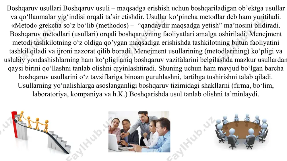 oshqarishning iqtisodiy usullariga boshqaruvda markaziy o‘rin berilganligi bilan muhim ahamiyatga ega. menejmentda bu boshqaruv usuli erkin bozor munosabatlari sharoitida juda ko‘p hollarda qo‘llaniladi. chunki, tashkilotning barcha a’zosi tashkilot iqtisodiyotining barqaror rivojlanishidan manfaatdor bo‘lishligini juda yaxshi bilishadi. bu usulni qo‘llashdagi eng muhim huquqiy talablardan biri-tashkilotning mustaqil ish yuritishga sharoit yaratilish hisoblanadi. bunda, asosiy e’tibor mustaqil xo‘jalik yuritish boshqaruvida iqtisodiyotni rivojlantirishga asoslangan tadbirkorlikka qaratiladi. boshqarishning iqtisodiy usullari tashkilot xodimlarining tadbirkorligi, ixtirochilik imkoniyatlarini uyg‘otadi, tashabbuskorlikni kuchaytiradi. bunday ijobiy holatlarning yuzaga kelishi albatta ma’lum. chunki, tashkilot tashabbuskorlik, ixtirochilik, yangilikka intilish, tavsiya va takliflarni joriy qilishdan qo‘shimcha daromad oladi. bu qo‘shimcha daromad (foyda)ning ma’lum bir qismidan jamoa a’zolari manfaatdor bo‘lishadi. bu boshqaruv tipidagi eng muhim masalalardan biri boshqaruv organi ham mehnat jamoasi ham o‘z tashkiloti rahbariyatining faoliyati tashkilotni qanday iqtisodiy rivojlanishga olib kelishni maksimal holda bilishi lozim bo‘ladi. erkin bozor munosabatlari sharoitida iqtisodiy boshqaruv usuli yanada rivojlanadi. boshqaruvda erkin harakat qilish kengayadi. xo‘jalik hisobidagi ba’zi …