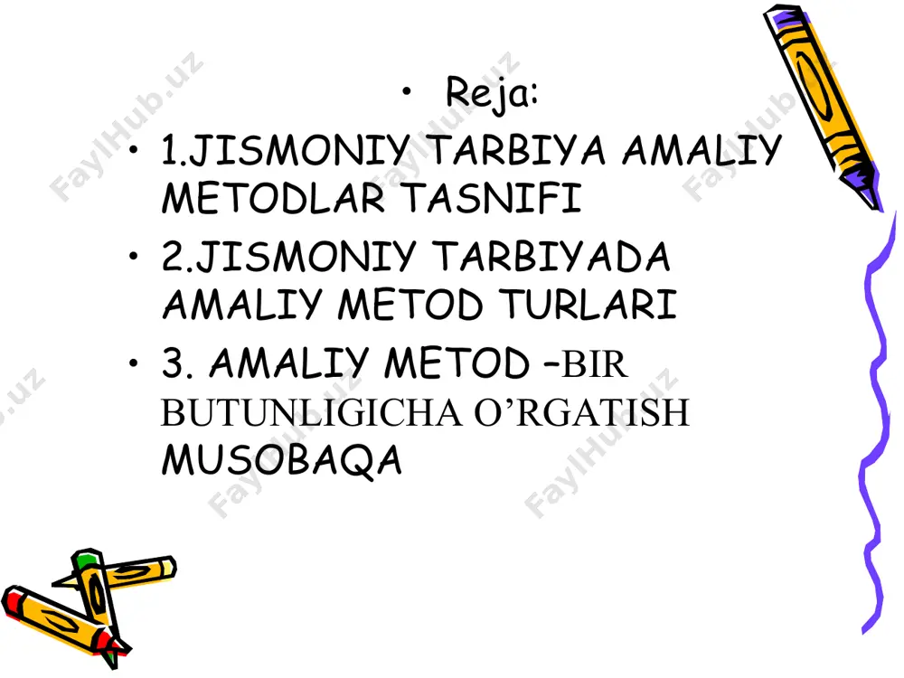 lik va kuchli irodani, jamoa oldidaga ma`suliyat hislarini tarbiyalaydi. musobaqalar - rasmiy (asosiy): -o`rtoqlik (yordamchi): - olimpiya o`yinlari - klassifikatsion yoki - jahon chеmpionatlari saralash turnirlari - ovropo chеmpionatlari - match uchrashuvlar - ovropo kuboklari - nazorat uchrashuvlar - osiyo chеmpionatlari - ko`rgazmali uchrashuvlar - markaziy osiyo o`yinlari - ommaviy-tashviqiy - o`zbеkiston spartakiadasi - tеnglashtiruvchi yoki blis- - o`zbеkiston birinchiligi turnirlar - o`zbеkiston kubogi - viloyat. shahar, tuman birinchiligi rasmiy musobaqalarga aloqador dеb olimpiya o`yinlari, jahon birinchiliklari, yevropa, osiyo, o`zbеkiston birinchiliklari va h.k. musobaqalar hisoblanadi. g`olib chеmpion unvoni bilan taqdirlanadi. kubok uchun musobaqalar ularda maksimal son jamoalarni qatnashishini ta`minlash uchun va qatnashuvchilarning soniga qaramasdan, g`olibni qisqa vaqt ichida aniqlash uchun o`tkaziladi. o`rtoqlik uchrashuvlari dеb jamoalar tayyorgarlikni har xil davrida o`zaro kеlishib o`tkaziladigan musobaqaga aytiladi (ular ba`zan asosiy musobaqalardan oldin o`tkaziladi). hozirgi vaqtda ayrim shaharlarda va halqaro o`rtoqlik uchrashuvlar an`naga aylanib qolgan. ular sport o`yinlarini omma orasida targ`ib qilishga yordam bеradi, …