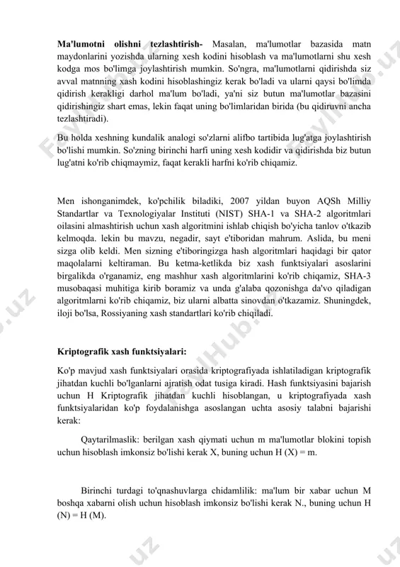 ngiz kerak bo'ladi va ularni qaysi bo'limda qidirish kerakligi darhol ma'lum bo'ladi, ya'ni siz butun ma'lumotlar bazasini qidirishingiz shart emas, lekin faqat uning bo'limlaridan birida (bu qidiruvni ancha tezlashtiradi). bu holda xeshning kundalik analogi so'zlarni alifbo tartibida lug'atga joylashtirish bo'lishi mumkin. so'zning birinchi harfi uning xesh kodidir va qidirishda biz butun lug'atni ko'rib chiqmaymiz, faqat kerakli harfni ko'rib chiqamiz. men ishonganimdek, ko'pchilik biladiki, 2007 yildan buyon aqsh milliy standartlar va texnologiyalar instituti (nist) sha-1 va sha-2 algoritmlari oilasini almashtirish uchun xash algoritmini ishlab chiqish bo'yicha tanlov o'tkazib kelmoqda. lekin bu mavzu, negadir, sayt e'tiboridan mahrum. aslida, bu meni sizga olib keldi. men sizning e'tiboringizga hash algoritmlari haqidagi bir qator maqolalarni keltiraman. bu ketma-ketlikda biz xash funktsiyalari asoslarini birgalikda o'rganamiz, eng mashhur xash algoritmlarini ko'rib chiqamiz, sha-3 musobaqasi muhitiga kirib boramiz va unda g'alaba qozonishga da'vo qiladigan algoritmlarni ko'rib chiqamiz, biz ularni albatta sinovdan o'tkazamiz. shuningdek, iloji bo'lsa, rossiyaning xash standartlari …