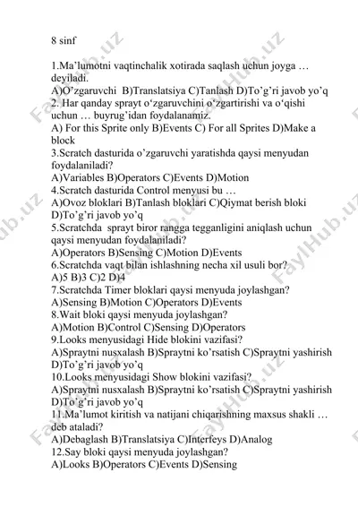 scratch dasturida o'zgaruvchilar — DOCX
