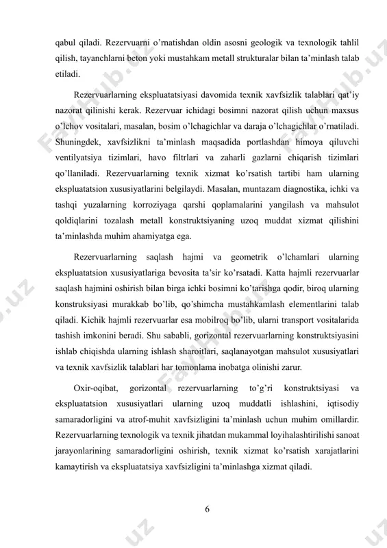 al loyihalashtirilishi sanoat jarayonlarining samaradorligini oshirish, texnik xizmat ko’rsatish xarajatlarini kamaytirish va ekspluatatsiya xavfsizligini ta’minlashga xizmat qiladi. hozirgi vaqtda neft va gaz sanoatida gorizontal rezervuarlarning mahsulot osti suvi orqali yuzaga keladigan korroziya jarayonlari eng muhim muammolardan biri hisoblanadi. ushbu jarayon rezervuarlarning texnik holatini yomonlashtirib, ularning ekspluatatsion muddatini qisqartiradi, shuningdek, atrof-muhitga salbiy ta’sir ko’rsatishi mumkin. shu sababli, rezervuarlarni korroziyadan himoya qilishning samarali usullarini ishlab chiqish va joriy etish dolzarb masalalardan biri sifatida e’tirof etiladi. korroziyaga qarshi kurashishda protektorli himoya usuli eng samarali va iqtisodiy jihatdan maqbul hisoblanadi. ushbu texnologiya korroziya jarayonini nazorat qilish, rezervuarlarning texnik xizmat ko’rsatish xarajatlarini kamaytirish hamda ularning ekologik xavfsizligini ta’minlash imkonini beradi. gorizontal rezervuarlar neft mahsulotlari, kimyoviy suyuqliklar yoki suvni saqlash uchun mo’ljallangan texnologik konstruktsiyalar bo’lib, ularning asosiy tuzilishi bir qator muhim tarkibiy qismlardan iborat. ushbu rezervuarlar odatda metall qobiq, tutashgan payvand choklari va tayanch konstruksiyalardan tashkil topgan. rezervuar korpusining asosiy materiali bo’lib, yuqori mustahkamlikka ega uglerodli …