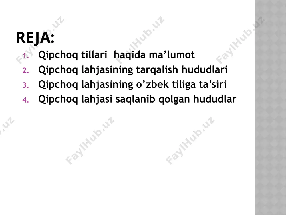 qad. yahudiy yozuvini qabul qilganliklari tufayli qaraim tilida qad. yahudiy tili unsurlari uchraydi. ma’lumki qipchoq shevalari o’zbek milliy tilining tarkibida eng katta va eng muhim o’rinlardan birini egallaydi. bu lahjada so’zlashuvchilar ohangaron vodiysida, mirzacho’lda, qashqadaryo, surxandaryo va shimoliy xorazm kabi joylarda yashaydilar. o’zbek- qipchoq lahjasining asosiy xususiyatlari professor y.d.polivanov va professor g’ozi olim yunusov tasnifida atroflicha berilgan. ushbu lahjaga xosxususiyatlar: sy:bet(suhbt); yol>жol(yo’l); yaman>жaman(yomon); tag’>tav(tog’); ag’iz>avuz(og’iz); qap>qabы(qopi); ayvan>hayvan(hayvon); sarыq>sarы(sariq); kichik>kichi(kichi).1 o’zbek tilining qipchoq shevalarini o’rganish bo’yicha olimlarimiz tomonidan ko’plab ilmiy ishlar amalga oshirilgan. masalan, prof v.v.reshetov o’zining doktorlik dessertatsiyasida ohangaron vodiysidagi qurama shevalarini, shu jumladan, u yerdagi ko’pchilikni tashkil qiluvchi qipchoq shevalarini chuqur o’rgangan va ularning xususiyatlarini o’zbek dialektologiyasida birinchi bo’lib batafsil yoritib bergan. filologiya fanlari doktori fattoh abdullayev ham o’zining “xorazm shevalari” degan katta monografik asarida xorazmdagi qipchoq shevalarining xususiyatlarini atroflicha yoritib bergan. filologiya fanlari kandidati t.mirsoatov, v.egamov, f.abdullayev, a.mamatqulov, a.ahmedov, m.valiyev va boshqalar o’zbek tilining qipchoq shevalari bo’yicha o’zlarining …