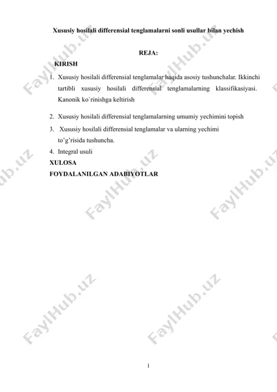 xususiy hosilali differensial tenglamalarni sonli usullar bilan yechish — DOCX