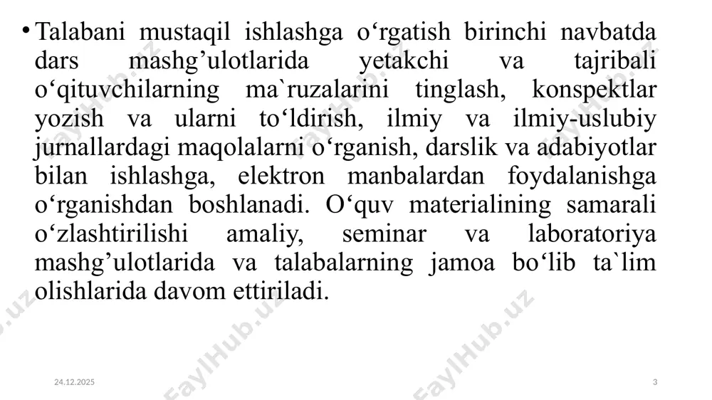 `lim-tarbiya muammolari va boshqalar. bularning har biri oʻziga xos yyechim yoʻllariga ega. ta`limiy muammolar bilim oluvchidan aqliy operatsiyalarni bajarishni talab etadi. bu operatsiyalar muammoli holatning xususiyatidan kelib chiqib, bir-biridan farq qiladi. muammoli savolda bajariladigan aqliy operatsiya muammoli vazifanikidan, muammoli topshiriqda bajariladiganlari muammoli vaziyatnikidan oʻziga xos xususiyatlari bilan ajralib turadi. 29.04.2022 8 muammoli ta`limning keyingi asosiy tushunchasi muammoli savol sanaladi. muammoli savol axborot shaklidagi savoldan farqli oʻlaroq tafakkur qilish yoʻli bilan izlangan noma`lumni topishni ta`minlaydigan soʻroq boʻlib alohida holda, muammoli vaziyat va vazifalarning tarkibida boʻlishi mumkin. muammoli savolga fikr yuritish orqali javob topiladi. “nima uchun, nima sababdan, buni qanday tushunsa boʻladi, bundan qanday xulosa chiqarish mumkin...? “kabi soʻroqlar muammoli savol paydo boʻlishini ta`minlaydi. 29.04.2022 9 pedagogika fanining predmeti, maqsad va vazifalari mavzusi yuzasidan quyidagi savolni muammoli deb tavsiya etish mumkin: - pedagogika faniga turlicha ta`riflar berilgan. “pedagogika tarbiya haqidagi fandir” - degan ta`rif koʻp uchraydi. siz shu qoidaga qoʻshilasizmi yoki qoʻshilmaysizmi? …