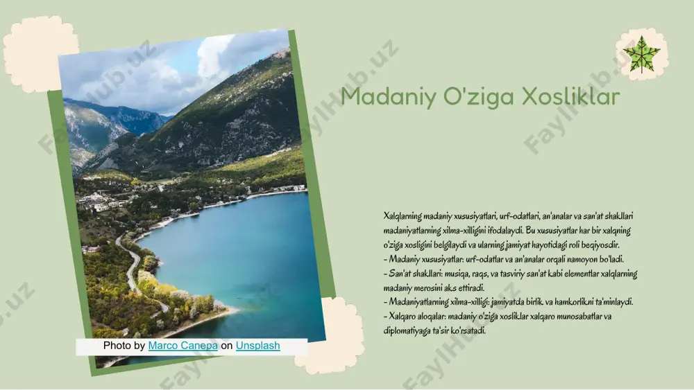 rivojlanishga bevosita ta'sir ko'rsatadi. ushbu omillar xalqlar o'rtasidagi madaniy almashuvlarni yanada boyitadi va ularning o'ziga xosligini saqlashga yordam beradi. e'tiboringiz uchun rahmat! designed by slides carnival image1.png image2.png image3.png image4.png image5.png image7.png image16.jpg image6.png image8.png image9.png image10.png image11.png image12.png