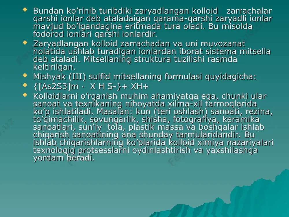 lazioliz deb ataladi. shundan so’ng eritma kontsentratsichisni kamaytirib, plazioliz hodisasi roy bermaydigan eritmalar olishlik to’g’ri keladi. bunday eritmaning osmotik bosimi hujayra ichidagi eritmaning osmo­tik bosimiga teng bo’ladi. demak, ikki eritma o’zaro izotonik bo’ladi. de-friz ana shunday izotonik eritmalarni tayyorlash natijasida quyidagi qonunni kashf etdi: bir xil temperaturada turli moddalarning bir xil molyar kontsentratsiyasida olingan eritmalari bir xil osmotik bosimga ega bo’ladi. 1886 yilda vant-gaff pfeffer natijalari boyl-mariott va gey-lyussak qonunlariga o’xshashligini ko’rsatdi. yuqoridagilarga asoslanib eritmalarning osmotik nazariyasini yaratdi. vant-gaff eritmalarning osmotik bosimi uchun mende­leev-klapeyron tenglamasiga o’xshash quyidagi teglamani taklif qildi. pv = nrt r - eritmaning osmotik bosimi v - eritmaning xajmi r - gaz konstantasi t - eritmaning absolyut temperaturasi n- erigan moddaning grammg’molekulalar soni. agar deb molyar kontsentratsiyasini e‘tiborga olsak: p=crt vant-gaff o’z nazariyasini tubandagi qonun deb ta‘rifladi. agar erigan modda eritma temperaturasida gaz holatida bo’lib eritma hajmiga baravar hajmni egallasa, bu gazning bosimi eritmaning osmotik bosimiga teng …