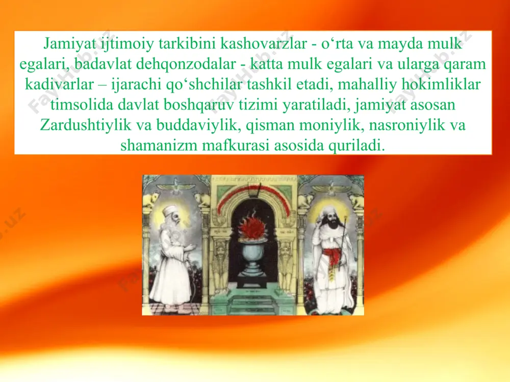 mug‘anxon amakisi istami xoqonlikning g ‘arbiy qismini boshqarib, xoqonlik chegaralarini amudaryogacha cho‘zadi. xoqonlik eftalitlar hududlarini ham egallagach, eron bilan munosabatlar yomonlashadi. eron shohi xusrav xoqon istamining birinchi elchisi maniax olib kelgan ipak buyumlarini o‘tga tashlatadi. ikkinchi yuborilgan elchini esa zaharlab o ‘ldiradi. eron bilan aloqalami o‘rnatish imkoniyati bo‘lmagach, xoqonlik 568-569-yillarda eronga qarshi vizantiya bilan ittifoq tuzishga harakat qiladi va uning poytaxtiga o ‘z elchisi (sug‘d savdogari maniax) ni yuboradi. o‘zbekist0nda arab xalifaligi hukmronligi davri vi asrning oxiri va vii asr boshlarida, ya’ni islom dinining vujudga kelishi arafasida somiy qavmiga mansub arab qabilalari o‘rtasidagi mavjud ijtimoiy-iqtisodiy va siyosiy taraqqiyot darajasi bir xil emas edi. yamanda rivojlangan quldorlik mavjud boigan bir paytda, yarim orolning shimoliy qismida joylashgan shaharlarda endigina quldorlik munosabatlari kurtak otmoqda edi, sahrolarda ko‘chmanchi chorvachilik bilan hayot kechirayotgan arab qabilalari esa hatto patriarxal urug‘chilik tuzumining yemirilish bosqichida turardi. adabiyotlar: ibrat i. farqona tarixi. toshkеnt. kamalak, 1991. mirza abdulazim somiy. manqit …