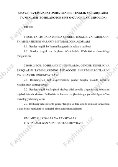gender tenglik va farqlarni ta’minlash — DOC