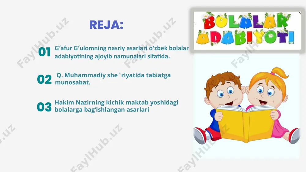 n sevganim, jonim, yurak qonim, hatto shu tanim bir butun holicha bari seniki “ahmad yomon bola emas-ku, ammo… “she’rida ahmad obrazi orqali “sog‘lom tanda — sog‘ aql” maqolidagi mazmunni o‘ziga xos tarzda yoritadi. qo‘llari ham sevinchidan chapakda, butun a’zo bir-biriga ko‘makda. endi ahmad sog‘lom, toza, a’lochi, me’da kuchli, tishlari misli inji. shoir “nortojining kurak tishi” she’rida ham bolalarni nortoji obrazi orqali tozalikka rioya qilishga undaydi. kichik kitobxon diqqatini dastlab olti yoshli nortojining ……..„chollar kabi kemshik“ ekanligiga qaratadi oldingi to‘rtta kurak tishining sog‘i yo‘q — hammasi chirik, darz ketgan. ba’zisi juda past, ba’zisi baland, ba’zisi lab yular — misli tikan bilasizmi, o‘rtoqlar, bu dori nima? bir quti poroshok, kichkina cho‘tka.. endi nortojining tishlari durday, og‘riqni, sasishni bilmaydi, toza. har kimki, tishini tozalab tursa, joni orom olar, o‘zi pokiza! quddus muhammadiy (1907 — 1997) quddus muhammadiy 1907- yilda toshkent shahrida mehnatkash dehqon oilasida dunyoga keldi. bo‘lajak shoirning otasi muhammad alibek abdurahmonbekov ancha …