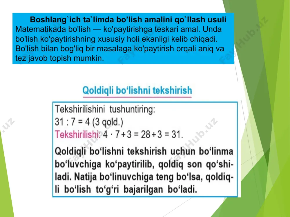 boshlang`ich sinf matematika darslarida bo’lish va qoldiqli bo`lish - Page 4