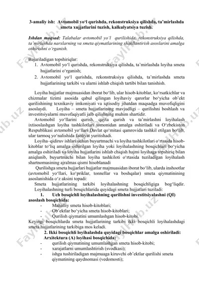 smeta hujjatlari tuzish — DOCX