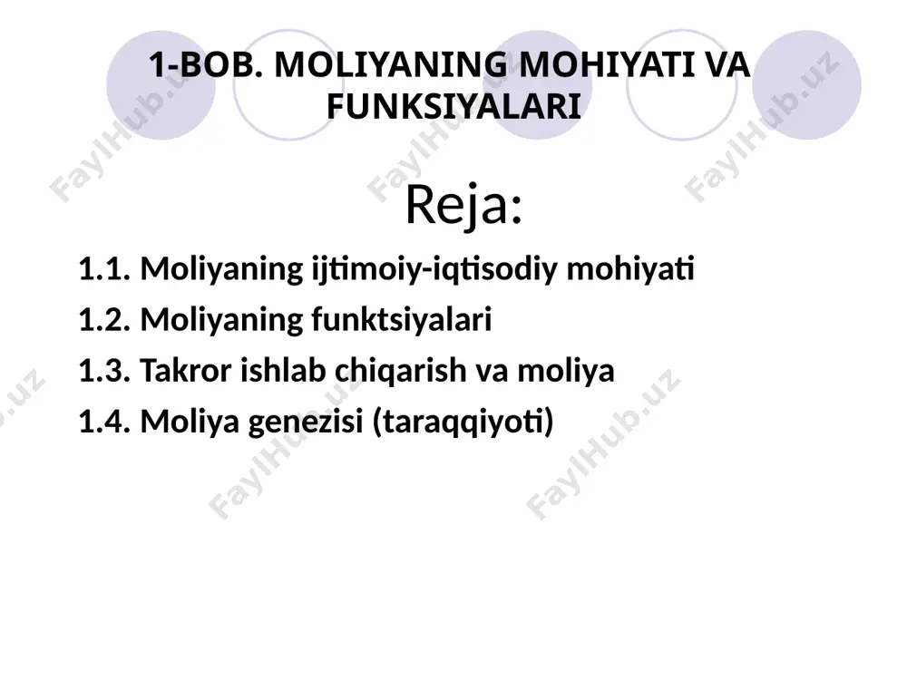 lgan, huquqiy normalar yoki biznesni yuritish etikasiga asoslangan munosabatlarning taqsimlash xarakterdaligi pul mablag‘lari harakatining, odatda, bir tomonlama yo‘nalishga ega ekanligi markazlashtirilgan va markazlashtirilmagan pul fondlarini yaratish (vujudga keltirish) munosabatlarning davlat tomonidan reglamentatsiya qilinishi (tartibga solinishi) davlat va mahalliy o‘z-o‘zini boshqarish organlari darajasida tuziladigan pul mablag‘lari fondlari markazlashtirilgan fondlar, xo‘jalik sub’ektlari darajasida tuzilgan pul fondlari esa markazlash-tirilmagan pul fondlari deyiladi moliya quyidagilar o‘rtasida vujudga keladigan pul munosabatlarini ifodalaydi tovar-moddiy boyliklarni sotib olish, mahsulot va xizmatlarni realizatsiya qilish jarayonida korxonalar o‘rtasida vujudga keladigan pul munosabatlari markazlashtirilgan pul mablag‘lari fondlarini yaratish va ularni taqsimlash borasida korxonalar va ularning yuqori organlari o‘rtasida vujudga keladigan pul munosabatlari byudjet tizimiga soliqlarni to‘lash va xarajatlarni byudjetdan moliyalashtirish davomida korxona va davlat o‘rtasida vujudga keladigan pul munosabatlari soliqlar va boshqa ixtiyoriy to‘lovlarni to‘lash jarayonida davlat va fuqarolar o‘rtasida vujudga keladigan pul munosabatlari to‘lovlarni amalga oshirish va resurslarni olish jarayonida korxonalar, fuqarolar va nobyudjet fondlari o‘rtasida vujudga keladigan pul …
