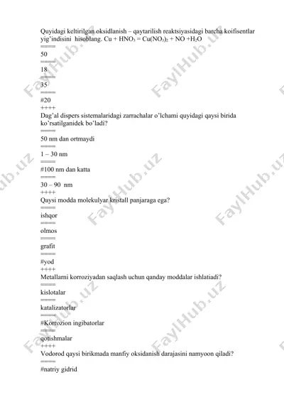 oksidlanish reaktsiyalari jadvali — DOCX