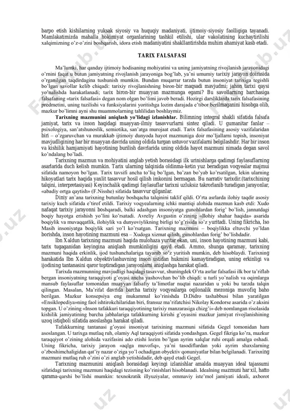 davrlardayoq maydonga kelgan qadimgi markaziy osiyoda zardushtiylik dinining muqaddas kitobi «avesto» da, mazdakning qarashlarida mu’tadil jamiyatni barpo etishni olg’a surgan, shunday jamiyatdagi davlat ideal davlat deb ta’kidlangan. qadimgi turk mifologiyasida ham adolatli, faravon jamiyat va davlat haqida e’tiborga sazavor qarashlar mavjud. qadimgi yunon faylasufi aflotun takomillashgan kishilik jamiyatini, ideal davlatni barpo qilish, lozim deb hisoblagan. markaziy osiyodan yetishib chiqqan abu nasr forobiy o’zining «fozil odamlar shahri» asarida jamiyatning vujudga kelishi, maqsadi va vazifalari haqida ta’limot yaratgan. abu rayxon beruniy, abu ali ibn sino kabi mutafakkirlar kishilik jamiyati paydo bo’lishi sabablarini insonning boshqa mavjudotlarga nisbatan ojizligi birdamlik hissining rivojlanganligi bilan izohlaganlar. falsafiy tafakkur tarixida jamiyatning mohiyati va rivojlanishiga oid turli nazariyalar mavjud. xususan, nemis faylasufi i.kant jamiyatning vujudga kelishini axloqning shakllanishi bilan izohlagan. g.gegel esa jamiyatning shakllanishi va rivojlanishi sabablarini mutlaq ruhning rivojlanishi bilan, l.feserbax din bilan bog’langan, ijtimoiy taraqqiyot sabablarini diniy ong taraqqiyotidan izlagan. fransuz mutafakkiri o.kant jamiyatning rivojlanish sabablarini …