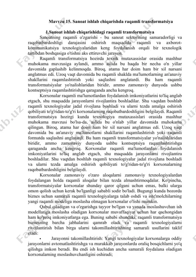 sanoat ishlab chiqarishda raqamli transformatsiya — DOCX