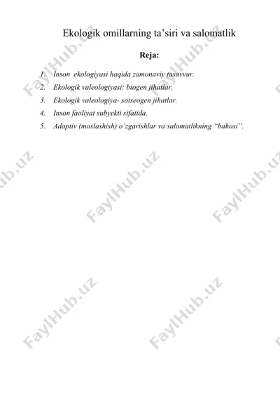 ekologik omillarning ta’siri va salomatlik — DOC