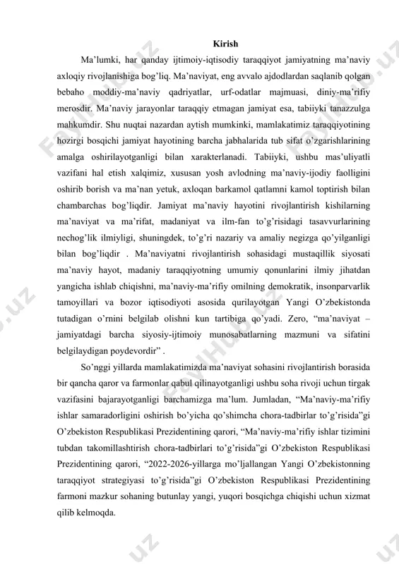 anligi barchamizga ma’lum. jumladan, “ma’naviy-ma’rifiy ishlar samaradorligini oshirish bo’yicha qo’shimcha chora-tadbirlar to’g’risida”gi o’zbekiston respublikasi prezidentining qarori, “ma’naviy-ma’rifiy ishlar tizimini tubdan takomillashtirish chora-tadbirlari to’g’risida”gi o’zbekiston respublikasi prezidentining qarori, “2022-2026-yillarga mo’ljallangan yangi o’zbekistonning taraqqiyot strategiyasi to’g’risida”gi o’zbekiston respublikasi prezidentining farmoni mazkur sohaning butunlay yangi, yuqori bosqichga chiqishi uchun xizmat qilib kelmoqda. yangi o’zbekiston taraqqiyot strategiyasi asosida jadal taraqqiyot va yangilanish sari 2022-yil 28-yanvarda harakatlar strategiyasining davomi sifatida o‘zbekiston prezidenti shavkat mirziyoyev tomonidan “yangi o‘zbekistonni rivojlantirish strategiyasi” tasdiqlandi. “taraqqiyot strategiyasi” markazi ijrochi direktori eldor tulyakov, ayniqsa, cabar.asia tahliliy platformasi uchun bergan intervyusida avvalgi dasturiy hujjat yakunlari, shuningdek, taraqqiyot strategiyasining yangi davrga mo‘ljallangan maqsadlari haqida gapirdi. ma’lumki, 2017 – 2021-yillarda o‘zbekiston respublikasini rivojlantirishning beshta ustuvor yo‘nalishi bo‘yicha harakatlar strategiyasi (keyingi o‘rinlarda harakatlar strategiyasi deb yuritiladi) mamlakatimizda keyingi 5 yil davomida amalga oshiriladigan islohotlarga asos soldi. o‘tgan davr mobaynida qanday amaliy natijalarga erishildi? eldor tulyakov: darhaqiqat, strategiya besh yo‘nalishga bo‘lingan bo‘lib, davlat va jamiyat qurilishi, …