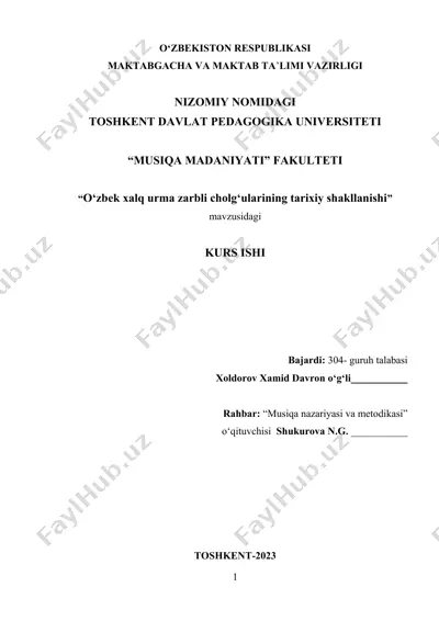 o‘zbek xalq urma zarbli cholg‘ularining tarixiy shakllanishi — DOCX