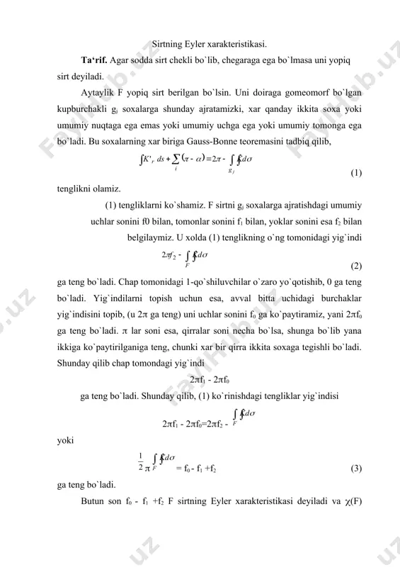 sirtning geodezik chiziqlari. geodezik egrilik. sirtning eyler xarakteristikasi - Page 4