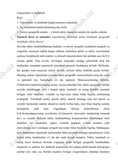toponimika va landshaft — DOCX