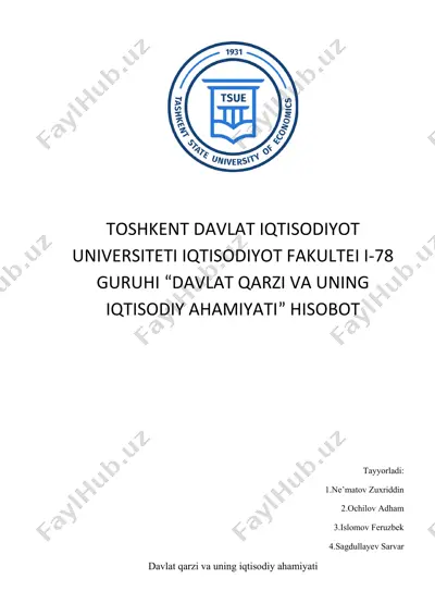 davlat qarzi va uning iqtisodiy ahamiyati — DOCX