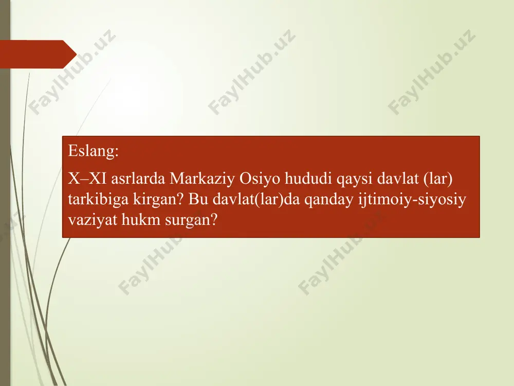ndoshi. tahlil qiling: “qutadg‘u bilig” muqaddimasida bayon qilinishcha, kitob asosida to‘rt narsa yotadi: adolat, davlat, aql va qanoat. sizningcha, asardagi to‘rt obrazdan (kuntug‘di, oyto‘ldi, o‘gdulmish, o‘zg‘urmish) har biri nimaning timsoli bo‘lib xizmat qiladi? o‘ylab ko‘ring: muallif asarni yozish va uni hukmdorga tortiq qilishdan qanday maqsadni ko‘zlagan bo‘lishi mumkin? “qutadg`u bilig” asari asar tili “qutadg‘u bilig” asari qadimgi turkiy tilda aruz vaznining mutaqorib bahrida (bir qisqa va ikki cho‘ziq hijo) yozilgan: qara bash / yag‘isi / qizil til / turur, necha bash / yedi bu / taqi ma / yeyur. v – – / v – – / v – – / v – asar qayum karimov va keyinchalik boqijon to‘xliyev tomonidan hozirgi o‘zbek tiliga o‘girilgan e’tiboringiz uchun rahmat foydalanilgan adabiyot: adabiyot 10 1-qism [matn]: 10-sinf uchun darslik / z.mirzayeva va boshq.– toshkent: respublika ta’lim markazi, 2022. – 224 b. ushbu taqdimot slaydi mahsulotidir diqqat! ushbu mahsulotni tijoriy maqsadda ko‘paytirish javobgarlikka …