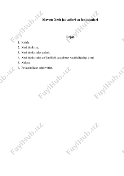 xesh jadvallari va funksiyalari — DOCX