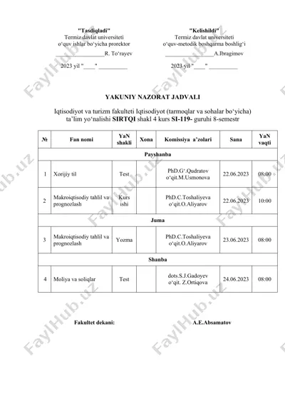 yakuniy nazorat jadvali — DOC