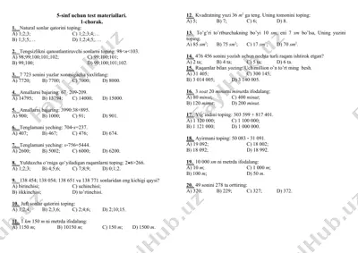 5-sinf uchun test materiallari — DOC