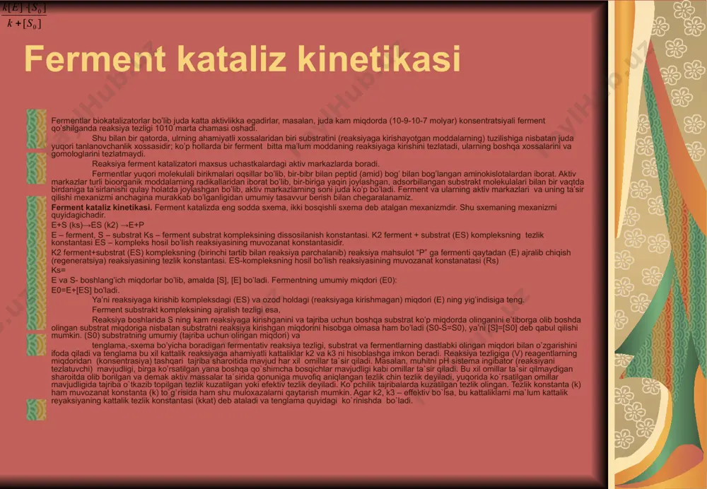 a chegarasida eng katta aktivlikka ega vo’ladi. odatda katalizator qancha aktiv bo’lsa uning past temperaturadagi aktivligi shuncha katta bo’ladi va temperaturaning katalizator aktivligiga ta’siri keskin seziladi. temperaturaning katalizator normal ishlaydigan ish temperaturasidan oshishi uchun aktivligini kamaytiradi va hatto uni butunlay passiv qilib qo’yadi. shuning uchun katalitik reaksiyalarda temperatura o’zgarib borishi va ayniqsa haddan tashqari oshib ketishi katalizator uchun xavflidir. shunga ko’ra reaksiya natijasida, ayniqsa, ekzotermik reaksiyalarda issiqlikning keraksiz qismini reaksiya muhitidan chetlatish kerak bo’ladi. ko’pincha katalizator ma’lum temperaturadan pastda uncha aktiv bo’lmaydi. katalitik reaksiyaning unumiga nisbatan vant-gofning izoxora-izobara tenglamasi bu tenglamadan chiqadigan xulosalar o’z kuchini saqlab qoladi. lekin temperatura katalizatorning aktivligiga ta’sir qiladi. har bir katalizator tarkibi va tayyorlash sharoitiga qarab, ma’lum reaksiya uchun ma’lum temperatura chegarasida eng katta aktivlikka ega vo’ladi. odatda katalizator qancha aktiv bo’lsa uning past temperaturadagi aktivligi shuncha katta bo’ladi va temperaturaning katalizator aktivligiga ta’siri keskin seziladi. temperaturaning katalizator normal ishlaydigan ish temperaturasidan oshishi uchun aktivligini …