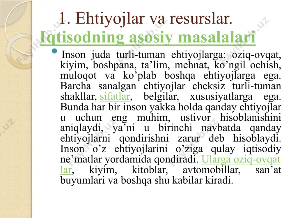 ne’matlarni tanlash, boshqa ehtiyojni qondiruvchi iqtisodiy ne’matlardan voz kechishga olib keladi. masalan, sizda mavjud bo’lgan 3 metr mato bo’lagidan yo ko’ylak yoki kostyum tikish mumkin. matoning cheklangan miqdori ham ko’ylak, ham kostyum tikishga imkon bermaydi. bu vaziyatda tanlash kerak bo’ladi. bu tanlov yo ko’ylakdan yoki kostyumdan voz kechishni ko’zda tutadi. ko’ylakni tanlash qarori kostyumga ega bo’lishdan voz kechishni bildiradi, ya’ni yangi ko’ylakning qimmati kostyumga ega bo’lib, olish mumkin bo’lgan foyda va quvonchlarga teng. unda ko’ylakning muqobil qiymati borligi aytiladi-kostyum. agar kostyum tanlansa-uning muqobil qiymati ko’ylak bo’lardi. iqtisodiy ne’matlarni ishlab chiqarish va taqsimlash jarayonlarini o’rganib, iqtisod fani oqilona ishlatish tamoyiliga asoslanadi. oqilona ishlatish tamoyili bu inson oqilona faoliyatga intilishi, ya’ni eng kam resurslarni sarflab, o’zining eng ko’p ehtiyojlarini qondirishi haqidagi fikrdir. bu ko’plab variantlar ichidan inson cheklangan resurslardan yaxshiroq foydalanishga intilib, eng yaxshisini tanlashini bildiradi. agar resurslar mutloq cheklangan bo’lganida, tanlov mumkin bo’lmasdi. agar cheklanganlik bo’lmaganida, unda tanlov kerak bo’lmasdi. tanlash …
