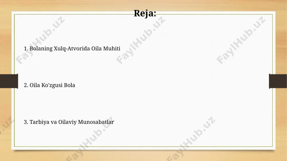 a bevosita bog'liqdir, bu esa bolaning kelajakdagi ijtimoiy moslashuvchanligiga ta'sir qiladi. bola tarbiyasi va oilaviy muhit o'zbekistonning qishloq hududlarida 50 ta oilada o'tkazilgan kuzatuvlar shuni ko'rsatdiki, bola tarbiyasida an'anaviy usullar bilan zamonaviy psixologik yondashuvlarni uyg'unlashtirish, farzandlarning ijtimoiy moslashuvchanligini 25% ga oshiradi. samarqand viloyatida o'tkazilgan sotsiologik so'rovnomalar natijalariga ko'ra, ota-onalarning o'zaro munosabatlari va oilaviy muhitning sog'lomligi, bolalarning o'qishdagi muvaffaqiyatiga 40% ta'sir ko'rsatadi, bu esa keyinchalik ularning hayot yo'lida muvaffaqiyatlariga turtki bo'ladi. salbiy ta'sirlar va ularning oldini olish ota-onalarning haddan tashqari himoyasi yoki e'tiborsizliklari bolaning ijtimoiy moslashuviga salbiy ta'sir ko'rsatib, 10 yoshga kelib, tengdoshlari bilan munosabatlarida qiyinchiliklarga, hatto toshkent kabi yirik shaharlarda ham yolg'izlik hissiyotini keltirib chiqarishi mumkin. oilada giyohvand moddalar yoki alkogol iste'moli bolaning rivojlanishiga jiddiy xalaqit berib, 70% hollarda o'qishdagi past natijalarga va farg'ona vodiysida kuzatilganidek, qonunbuzarlikka moyillikni oshiradi. oiladagi munosabatlar va bolaning ruhiy holati samarqand viloyatida o'tkazilgan sotsiologik so'rov natijalariga ko'ra, oilalardagi sog'lom muloqot va o'zaro hurmat bolaning o'qishdagi …