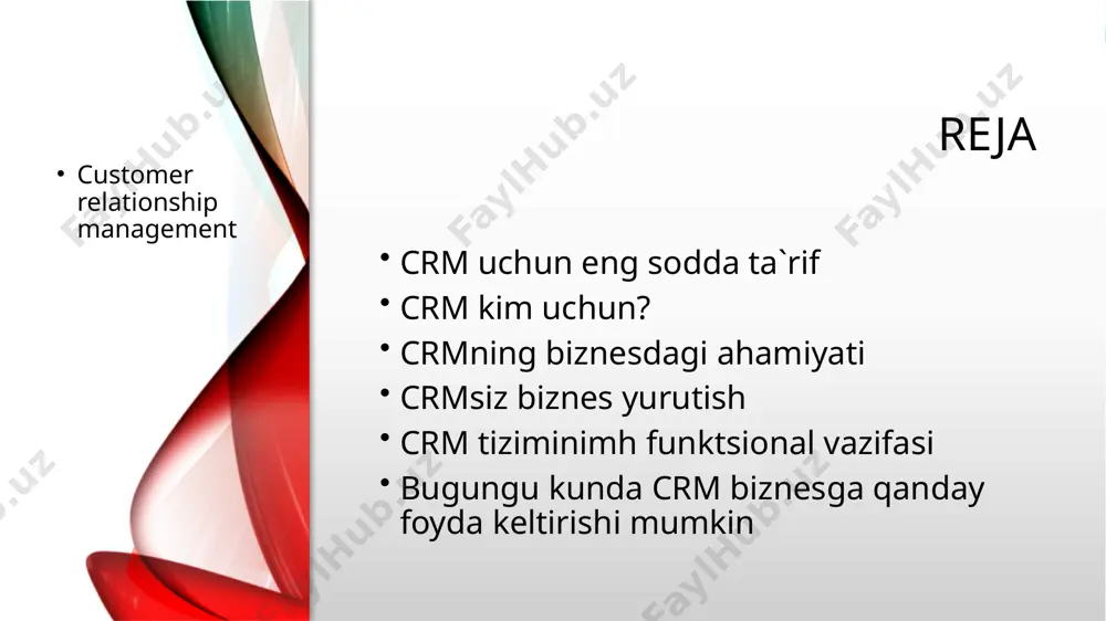 olimlari ko`rish imkoniyatini beradi. crm kim uchun? ma`lumotlar ta`minoti barcha bo`limlarda yuqori bo`lsa, hamkorlikda ishlash osonlashadi va ish unumdorligi oshadi. sizning kompaniyangizdagi har bir kishi mijozlar bilan qanday aloqa o'rnatganini, nimani sotib olganini, oxirgi marta qachon sotib olganini, qancha to'laganini va hokazolarni ko'ra oladi. crm har qanday hajmdagi kompaniyalarga biznes o'sishini rag'batlantirishga yordam beradi va bu, ayniqsa, kichik biznes uchun foydali bo'lishi mumkin, bu erda jamoalar ko'pincha kam mablag‘ sarflab ko'proq foyda olish yo'llarini topishlari kerak. «crm»ning biznesdagi ahamiyati crm-bu eng yirik va eng tez rivojlanayotgan korporativ dasturlar toifasi va 2027 yilga kelib butun dunyo bo'ylab crm xarajatlari 114,4 milliard dollarga yetishi kutilmoqda. agar sizning biznesingiz sekinlik bilan o`sayotgan bo`lsa, sizga kelajak uchun strategiya kerak. crm dan foydalanish sizning mijozlaringizni markazga olib, ularni atrofiga rivojlanishning to'g'ri texnologiyalarini o`rnatadi. savdo sotiq marketing hizmat ko`rsatish daromadni oshirish mijozlar bilan aloqa raqamli tijorat «crm»ning biznesdagi ahamiyati biznesda haridorlar, rentabellik, biznes maqsad, moliyaviy daromadni …