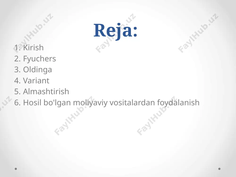 artlari, masalan, vaqt va joy, har bir asosiy aktiv uchun alohida belgilanadi. shuning uchun ikkilamchi bozor ishtirokchilari tez va osonlik bilan xaridorlarni ham, sotuvchilarni ham topadilar. bitim ishtirokchilaridan birining rad etishini olmaslik uchun, ulardan garov olish ko'zda tutilgan. bunday vositaning maqsadi xavfni minimallashtirish va foydani birlashtirishdir. fyuchers ham etkazib berish kafolati bo'lib xizmat qiladi. ushbu hosilalar ko'pincha real tovarlarni etkazib berish majburiyatisiz bo'ladi. oldinga forvard - bu kelajakdagi asosiy aktivlardan birini ma'lum qiymatga sotish va sotib olish to'g'risidagi bitim. u peshtaxtada sotiladi va kelishib olish mumkin. shuni ta'kidlash kerakki, fyucherslardan farqli o'laroq, ekspeditsiya paytida aktivga nisbatan hech qanday standartlar qo'llanilmaydi. bu lotin moliyaviy vositalarning eng sodda usuli. u bajarish majburiyati, barcha tomonlar uchun javobgarlikning aniq ta'rifi bilan ajralib turadi. forvard operatsiyalari aniq standartlarga mos kelmagan. variant variant - bu xaridorga ma'lum bir vaqt ichida ma'lum bir narxda ma'lum bir asosiy aktivni sotib olish yoki sotish majburiyatini emas, balki faqat huquqni …