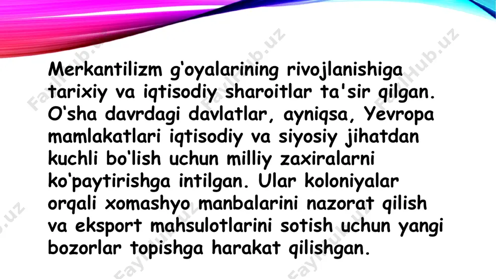 lik ta'limotini yaratdi. shu bilan birga, klassik iqtisodiyot tamoyillari bugungi erkin bozor va kapitalistik tizimning asosiy nazariy poydevorini tashkil etadi va hozirgi zamon iqtisodiy siyosatlarida keng qo‘llaniladi. keynsiyanchilik iqtisodiy ta'limoti 20-asr boshlarida britaniyalik iqtisodchi jon meynard keyns tomonidan rivojlantirildi. bu ta'limot klassik iqtisodiy maktabning kamchiliklariga javoban paydo bo'ldi va uning asosiy maqsadi iqtisodiy inqiroz va tanazzullarni oldini olish edi. 1930-yillardagi buyuk depressiya sharoitida keyns o‘zining "ish bilan ta’minlash, foiz va pulning umumiy nazariyasi" (1936) asarida davlatning iqtisodiyotga faol aralashuvi zarurligini ta'kidlagan. keynsiyanchilikning asosiy g‘oyalari quyidagicha: 1. iqtisodiyotga davlat aralashuvi davlat aralashuvi zarurati: klassik iqtisodiy maktab erkin bozorning o‘zini o‘zi tartibga solishiga ishonch bildirgan bo‘lsa, keynsiyanchilik davlatning iqtisodiyotga faol aralashishini qo‘llab-quvvatlaydi. bozor o‘z-o‘zidan barqarorlikka erisha olmaydi va davlat iqtisodiy faoliyatni boshqarish uchun ish bilan ta'minlash va talabni oshirish choralari ko‘rishi kerak, deb hisoblaydi. davlat xarajatlari: davlatning infrastrukturaga, ijtimoiy dasturlarga va boshqa sohalarga sarmoya kiritishi iqtisodiy o‘sishni qo‘llab-quvvatlaydi. adam smit (1723–1790) klassik …