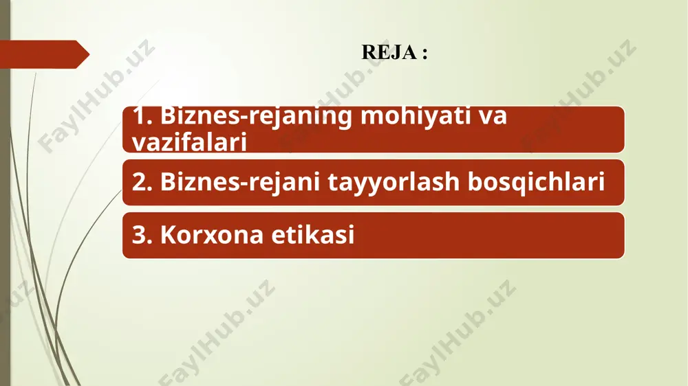 ib o’tishga harakat qilamiz. edvard blekvellning «qanday qilib biznes-reja tuzish» asarida ko’rsatilishicha: «biznes-reja bank yoki boshqa moliyaviy muassasalardan pul olish kerak bo’lganda, shuningdek, aktsiyalar emissiyasida foydalaniluvchi rejadir»1998 yilda gruzinov v.p. muharrirligi ostida nashr qilingan «korxona iqtisodiyoti» darsligida qayd etilishicha: «biznes-reja biron-bir tijorat loyihasini amalga oshirish yoki yangi korxona yaratish uchun mo’ljallangan asoslangan hatti-harakatlar yig’indisini ifodalovchi hujjatdir»2. 1996 yilda gorfinkel v. l. va kupryakova e.m. muharrirligi ostida chiqarilgan xuddi shunday kitobda aytiladiki «tadbirkorlik biznesining asosiy maqsadi foyda olishdir. ko’zda tutilgan bitimni rejalashtirishda avvalo qanday summa olishga umid qilish va loyiha umuman kutilayotgan miqdorda foyda keltirishga qodirligiga ishonch hosil qilish lozim» biznes-rejani tayyorlash bosqichlari mavjud ilmiy va uslubiy adabiyotlar biznes-rejani ishlab chiqish uchun yagona to’g’ri yo’l yo’qligiga alohida e’tibor qaratadi. biznes-rejaning tarkibi, tuzilmasi, ko’rsatkichlari va boshqa jihatlari odatda korxonaning hajmi (quvvati), yo’nalishi, iqtisodiy va moliyaviy holati, shuningdek, gap o’z ishini endi boshlayotgan tadbirkor yoki faoliyat yuritayotgan korxona haqida borayotganligiga bog’liq bo’ladi. agar …