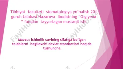 ichimlik suvi sifati va gigiyena standartlari — PPTX