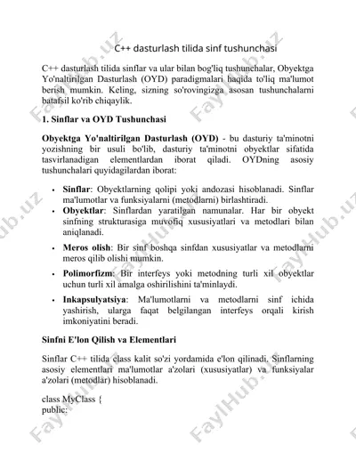 c++ dasturlash tilida sinf tushunchasi — DOC