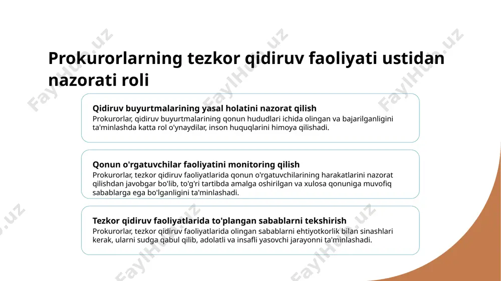 ofiqlik muammolaridan saqlanish prokurorlar, tezkor qidiruv faoliyatlari jarayonida, maqbul insonlar bilan shaxsiy munosabatlarni muvofiqlik muammolariga ehtiyoj qilishlari kerak. prokurorlarga tezkor qidiruv faoliyati ustidan eng yaxshi amaliyotlar tezkor qidiruv faoliyati uchun aniq qoidalar tuzing prokurorlar tezkor qidiruvni amalga oshirish uchun maxsus protokollarni belgilashlari kerak, masalan, kerakli buyruqlarni olish va sabablarni saqlash. qonun shnslari uchun politsiyachilarni doimiy tayyorlash regular o'qituvchilar sessiyalari politsiyachilar uchun tezkor qidiruv faoliyatining yasal chegaralarini tushunishga yordam berishi mumkin va eng yaxshi amaliyotlardan xabardor bo'lishga yordam berishi mumkin. muvozanatni ta'minlash uchun nazorat chora-tadbirlarini amalga oshiring prokurorlar tezkor qidiruv so'rovlari tekshirish va tasdiqlash tizimini qurishi kerak, shuningdek, qoidalarga rioya qilishni ta'minlash uchun periodik nazoratlar ko'rsatish. prokurorlar va politsiya o'rtasida hamkorlikni rivojlantiring prokurorlar va politsiya o'rtasida ochiq muloqot va hamkorlik tezkor qidiruv faoliyati uchun samarali va yasal ravishda yo'l-yo'lak ko'rsatishiga olib kelishi mumkin. tezkor qidiruv faoliyati ustidan prokuror nazorati ta'siri hodisalar boshqarishda o'sishgan samaradorlik tezkor qidiruv faoliyati prokurorlarga tez-tez dalil to'plamalarini, …
