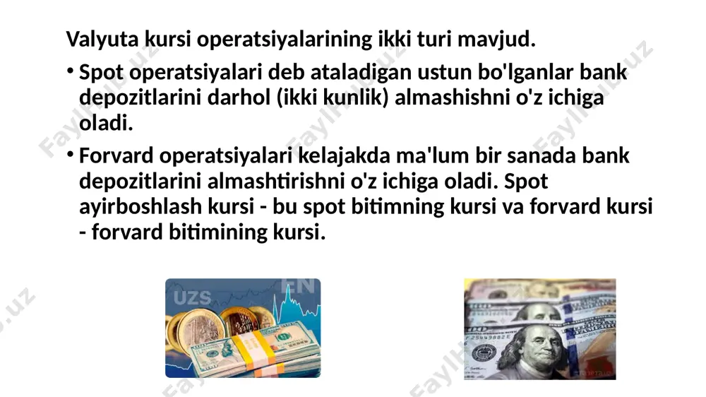 n imtiyozlar va hosildorlik valyuta kurslariga ta'sir etuvchi omillar uzoq muddatda savdo to'siqlari tariflar va kvotalar (import qilinadigan tovarlarga soliqlar) va (import qilinadigan chet el tovarlari miqdorini cheklash) kabi erkin savdo to'siqlari valyuta kursiga ta'sir qilishi mumkin. aytaylik, amerika qo'shma shtatlari o'z tariflarini oshirdi yoki yapon po'latiga nisbatan pastroq kvota qo'ydi. savdo to'siqlarining bu o'sishi amerika po'latiga bo'lgan talabni oshiradi va dollar qimmatlash tendentsiyasiga ega, chunki amerika po'lati dollarning yuqori qiymati bilan ham yaxshi sotiladi. savdo to'siqlarining kuchayishi uzoq muddatda mamlakat valyutasining qadrlanishiga olib keladi. hosildorlik mamlakatda unumdorlik ko'tarilganda, u sotiladigan tovarlar emas, balki sotiladigan tovarlar ishlab chiqaradigan mahalliy tarmoqlarda o'sishga intiladi. shuning uchun yuqori mahsuldorlik mahalliy ishlab chiqarilgan tovarlar narxining tashqi savdo tovarlariga nisbatan pasayishi bilan bog'liq. natijada sotiladigan mahalliy tovarlarga talab ortib, milliy valyuta kursi oshib boradi. biroq, agar mamlakatning hosildorligi boshqa mamlakatlarnikidan ortda qolsa, uning sotiladigan tovarlari nisbatan qimmatlashadi va valyuta qadrsizlanish tendentsiyasiga ega bo'ladi. uzoq muddatda …