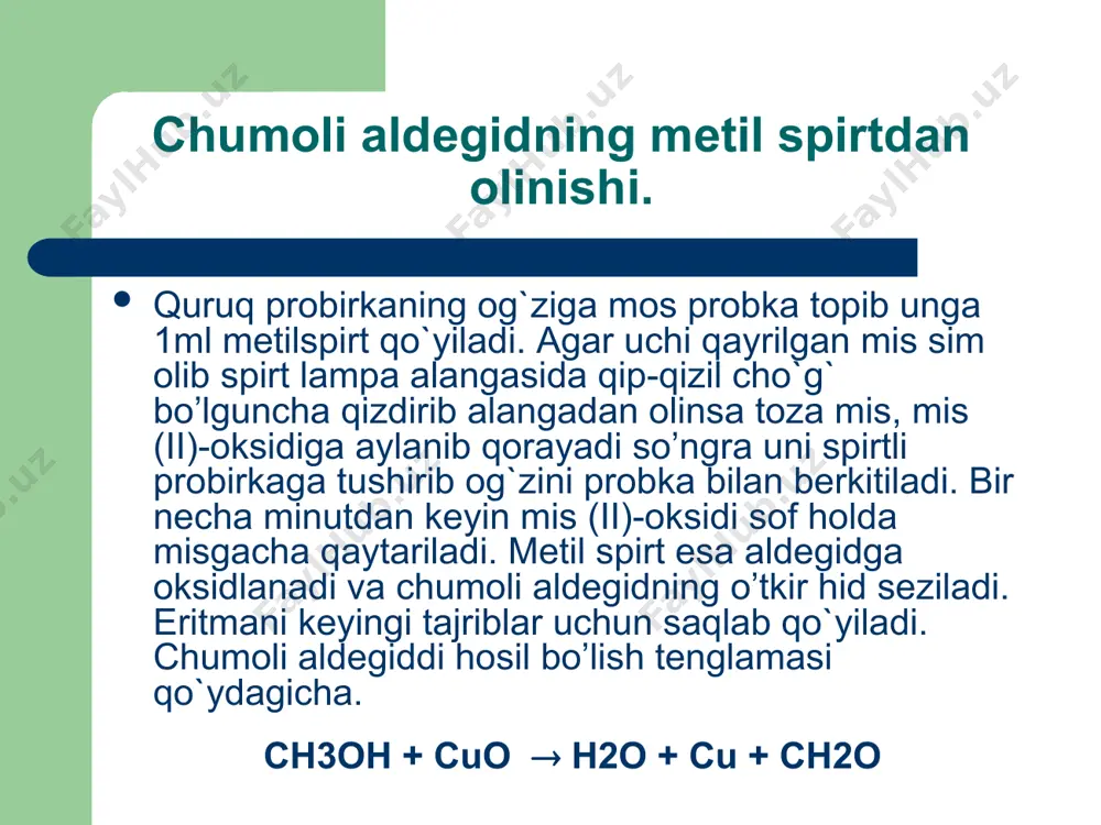 so4 + 2 naoh  cu(oh)2 + na2so4 hcoh + 2 cu(oh)2  hcooh + 2cuoh + h2o 2cuoh h2o +cu2o