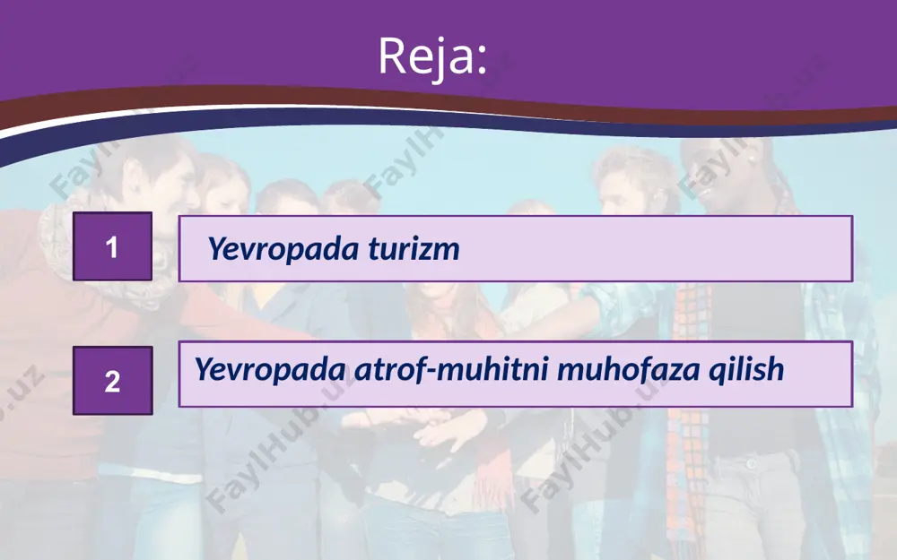 a velosiped bilan ta’minlandi. yana shuni ta’kidlash mumkinki, har xil boshqa yo‘nalishlar bo‘yicha ham qator ishlar amalga oshirildi. gretsiya, niderlandiya, daniyada ekologik muammolarni hal qilish uchun kengaytirilgan ishlar olib borildi. 1993-yil tabiatni muhofaza qilish, turizmni rivojlantirish borasida yevropa ittifoqi maxsus qarorlar qabul qildi. bu qarashlardan asosiy maqsad dengiz atroflarida, tog‘li rayonlarda, milliy parklarda, qo‘riqxonalarda ekologik masalalarga, ekologik barqarorlikka ko‘proq e’tibor berishdan iboratdir. image2.jpg image3.jpeg image4.jpeg image5.jpeg image6.jpeg image7.jpeg image8.jpeg image9.jpeg image10.jpeg image11.jpeg image12.jpeg image13.jpeg image14.jpeg image15.jpeg image16.jpeg image17.png image18.jpeg image19.jpeg image20.jpeg image21.jpeg image22.jpeg image23.jpeg image24.jpeg image25.jpeg image1.jpg