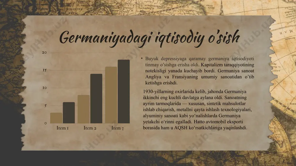 ng bo’lib olinishi bu siyosat me’morlari xulosa bu siyosat g’arbga hech qanday foyda keltirmadi. aksincha bu orqali o’zlari sharmanda bo’ldi. jahon urushi davrida esa yevropada fransiya-buyuk britaniyaning yakkalanib qolishiga olib keldi bu siyosat germaniyaga qarshiliksiz juda katta hududlarni egallab olishga olib keldi. bu hududlardagi resurs evaziga juda katta sanoatga ega bo’ldi. bu esa jahon urushiga katta ta’sir o’tkazdi bu siyosat sssrga 2 yil vaqt yutib berdi. undan tashqari esa boltiqbo’yi va besserabiya, polsha va finlandiyaning keyinchalik bir qismini bosib olinishiga olib keldi 1 2 3 e’tiboringiz uchun rahmat image1.jpeg image2.png image3.jpg image4.png image5.png image6.png image7.jpg image8.jpg image9.jpg image10.jpg image11.png /docprops/thumbnail.jpeg