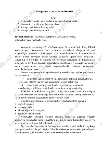 kompyuter viruslari va antiviruslar — DOCX