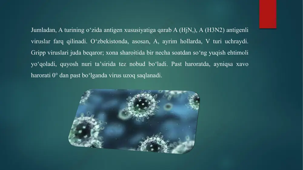 zotiljam qoʻshiladi. grippdan keyin oʻpka shamollashi, buyrak, miya pardalari nerv tugunlari va tolalarining yalligʻlanishi kabi asoratlar kuzatiladi. image6.png image7.png image8.png image9.png image10.png image11.png image12.png image13.png image14.png image15.png image2.png image3.png image4.png image5.png