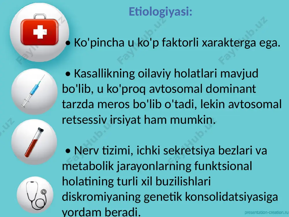 aqli ravishda uning otasi hisoblanadi. 1959 yilda u bu nazariyani ektodermaning nerv tepasidan nerv hujayralari va melanotsitlarning kelib chiqishining birligi haqidagi ma'lum faktga va ikkala turdagi hujayralar ham o'zlarining eng ko'p ajralib chiqishi uchun bir xil manba moddasi - tirozindan foydalanishiga asosladi. muhim mahsulot (birinchi - katexolaminlar, ikkinchisi - melanin). • o'z-o'zini yo'q qilish nazariyasi. unga ko'ra, vitiligoda melanotsitlarning nobud bo'lishi yoki melanogenez jarayonida ishtirok etuvchi moddalar metabolitlarining toksik ta'siri tufayli yoki melanosomalarning normal nobud bo'lishini boshqaradigan mexanizmdagi disregulyatsiya tufayli sodir bo'ladi. bu nazariyaning kelib chiqishi bleehen s. va boshqalar edi. [1965] va pathak m. va boshqalar. [1966], ular melanotsitlarning yo'q qilinishi fenolik birikmalarda erkin radikallarning paydo bo'lishi natijasida sodir bo'ladi, deb hisoblagan. 17 immun nazariyasi. qariyb 40 yildan beri muhokama qilinmoqda. uning asoschisi lorincz a. hisoblanadi, u 1959 yilda birinchi marta vitiligoning asosi patologik o'zgargan melanotsitlar yoki tirozinazaga autosensibilizatsiya ekanligi haqida fikr bildirgan. 18 • irsiy nazariya. bu hatto …